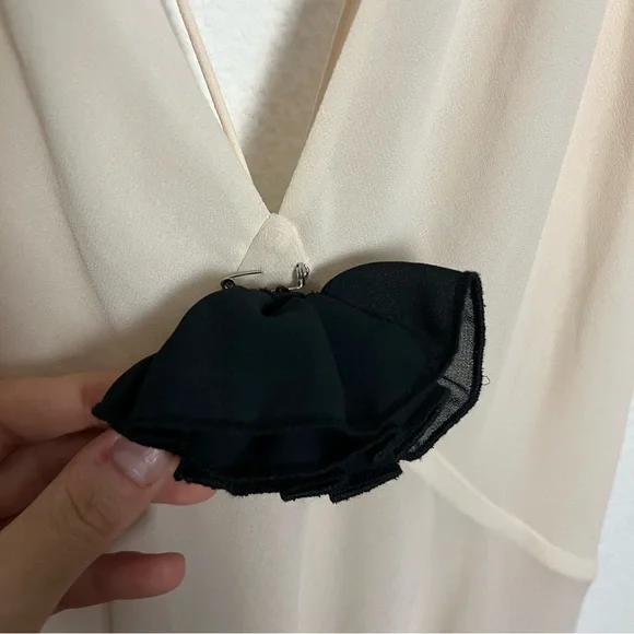 Revolve Helsa Sheer Deep V Long Slip Dress Cream Maxi with Rosette Flower Small - Picture 7 of 14